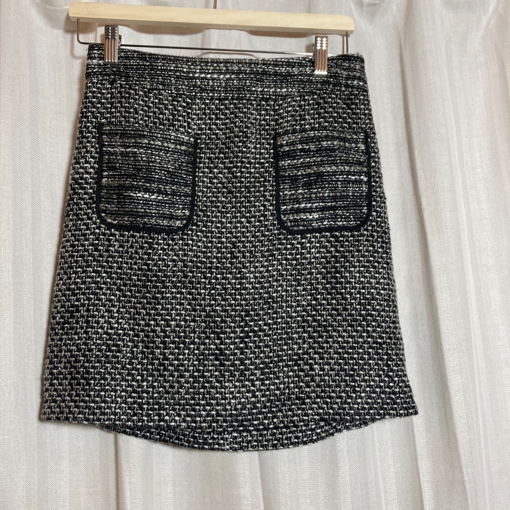 Ann Taylor Black White Tweed Mini Skirt Front Pockets A-Line Lined 00P Career